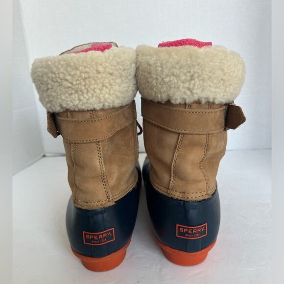 NWOT Sperry Shearwater Winter Waterproof Fur Leather Rubber Tan/Navy Boots 11 - Picture 4 of 9